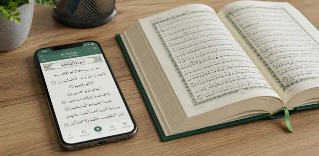 Teacher pointing at Arabic Tajweed rules during online Quran class