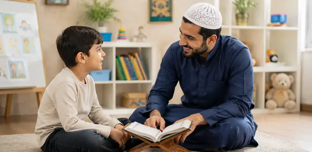 Student in focused private online Quran session with teacher